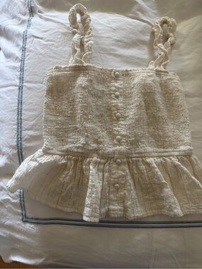 Honey Punch Cream Smocked Button-Front Ruffle Tank